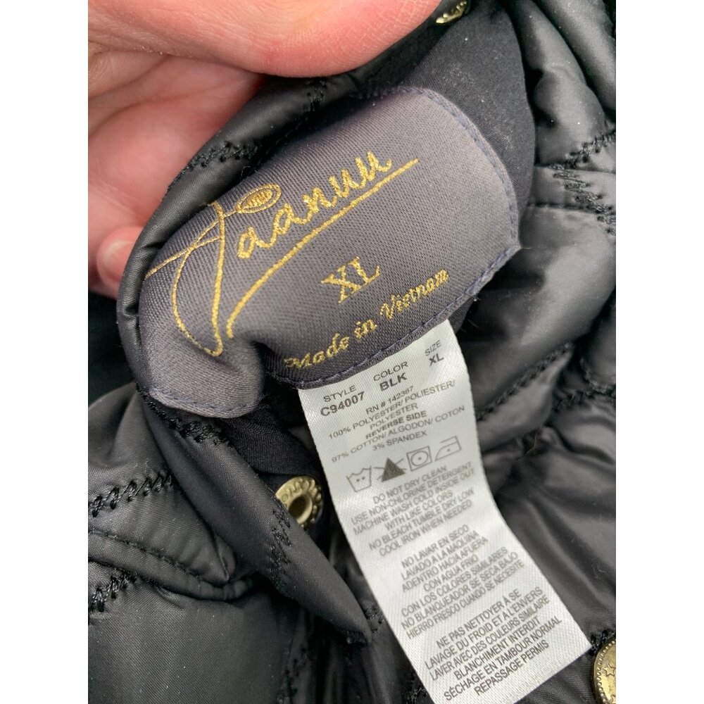 Jaannu Womans XL Reversible Puffer Vest Black / BLK / WHT Flowers Pockets - Picture 3 of 14